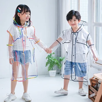 Нов стил, 1 бр., високо качество, модерен детски водоустойчив прозрачен дълъг дъждобран за момчета и момичета, яке с качулка, четири размера